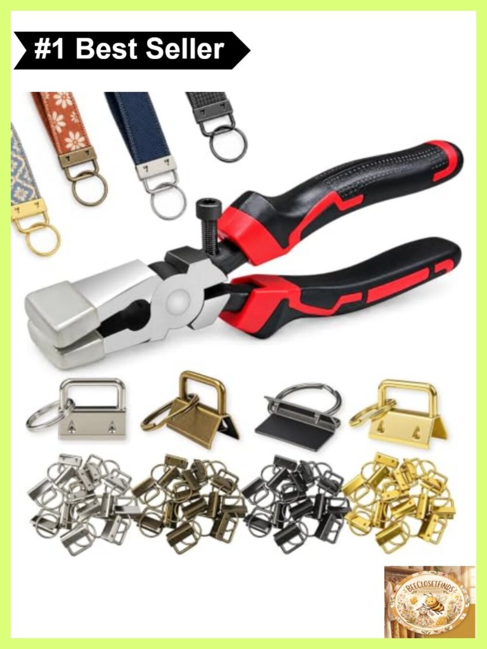 Key Fob Hardware Set 60pc with Pliers for DIY Wristlets Lanyards